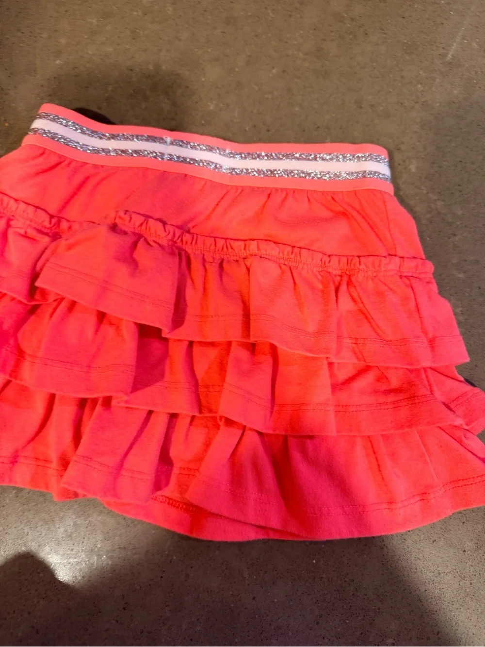 Mini Boden Coral Pink Tiered Ruffle Mini Skirt with Glitter Waistband